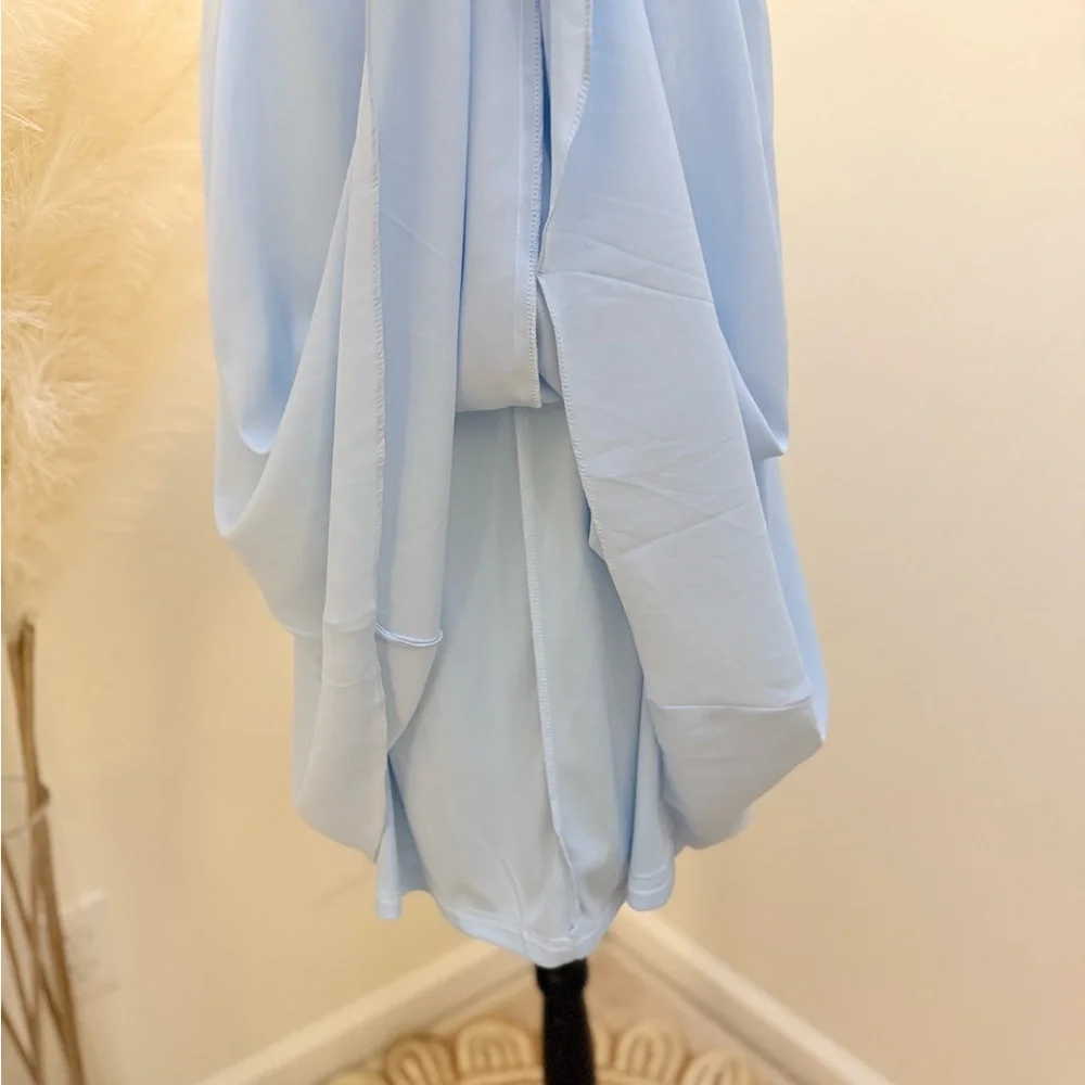 🌾 Sky Blue Sleeveless Dress with Embellished Beaded Neckline - Picture 6 of 7
